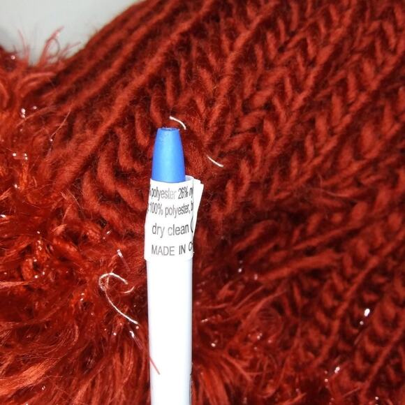 Glittery Winter Beanie Hat and Oblong Scarf Set Fringe Trim Faux Fur Rust Color - Picture 7 of 8